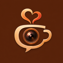 CafeCam logo — a coffee-cup chat bubble with a camera lens and heart-shaped steam